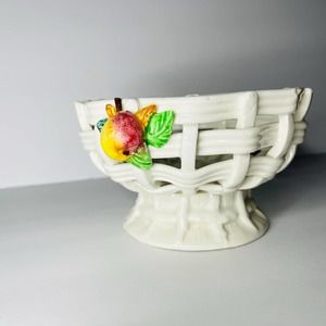 Ceramic Woven Basket Bowl Vintage Tuscany Imports Spain